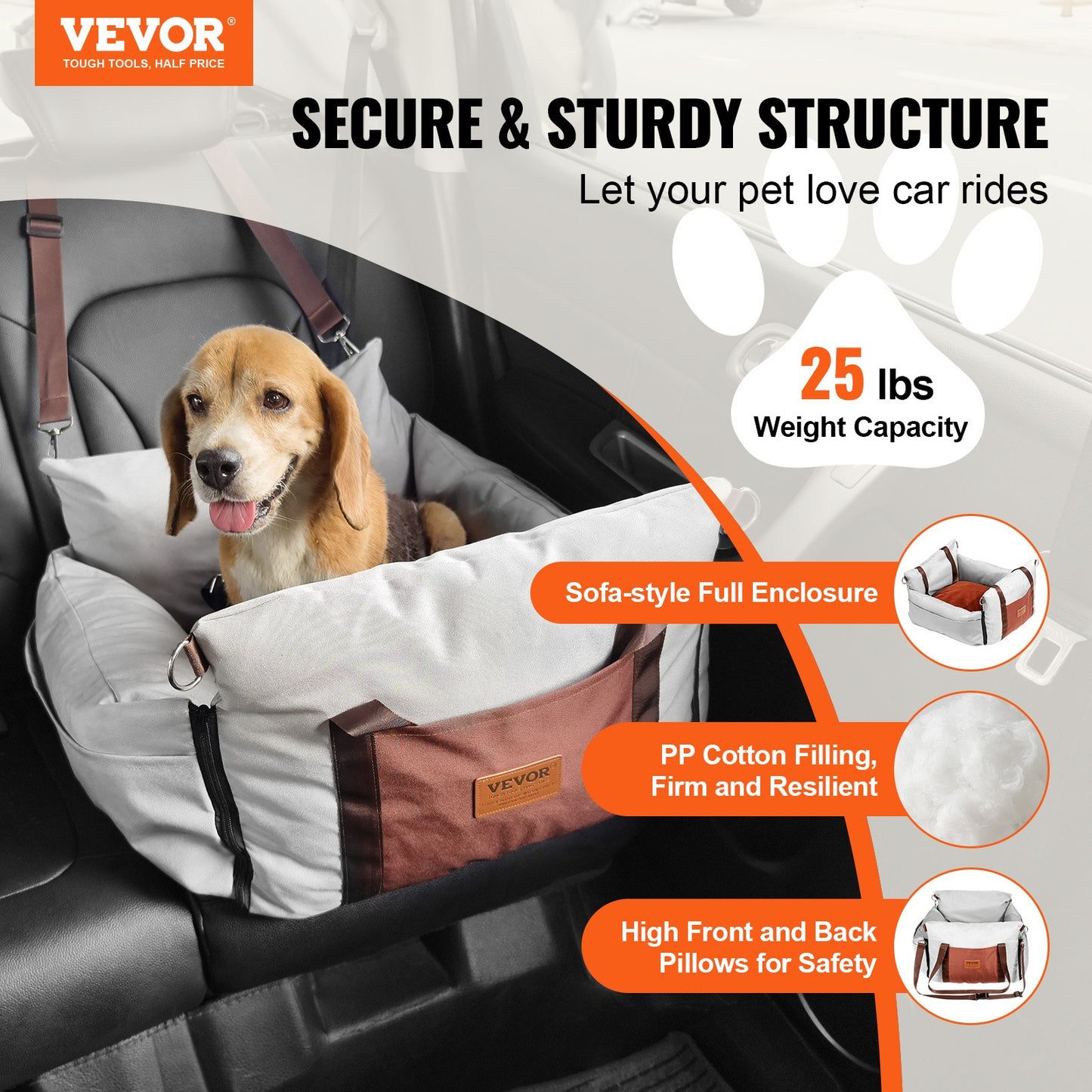 Dog Car Seat, Waterproof Dog Booster Seat For Car With Side Handles And A Storage Pocket