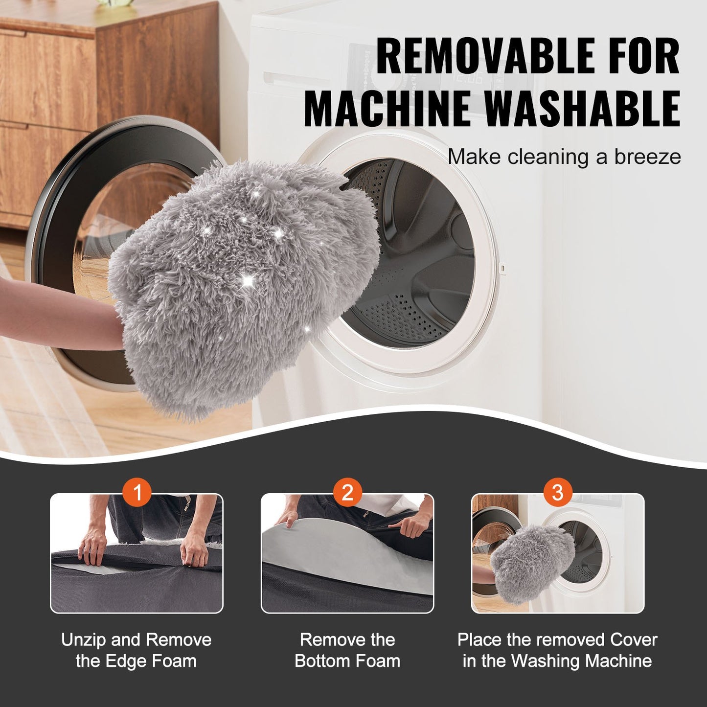 Human Size Dog Bed With Washable PV Velvet Cover, Storage Pocket, Large Dog Bed Pet, Light Grey