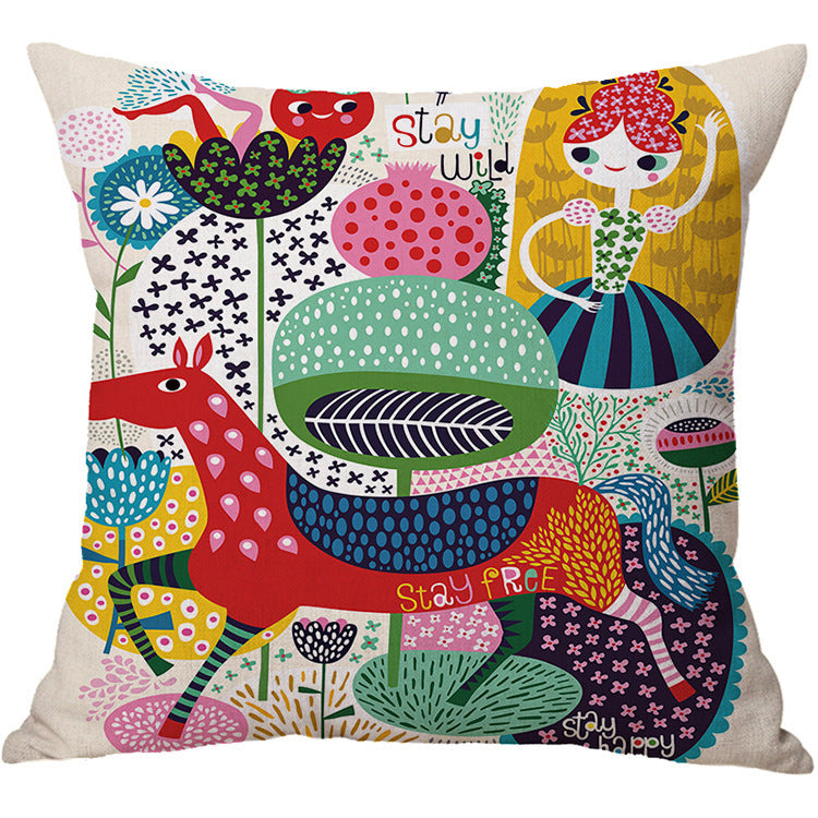 Factory Direct Cartoon Cotton Linen Car Cushion Pillow