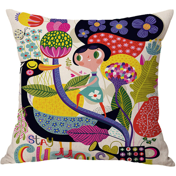 Factory Direct Cartoon Cotton Linen Car Cushion Pillow