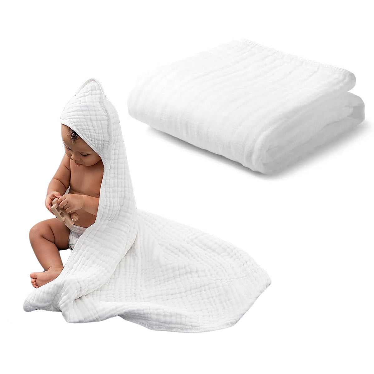 6-layer Hooded Bath Towel Seersucker Gauze Bath Towel For Children