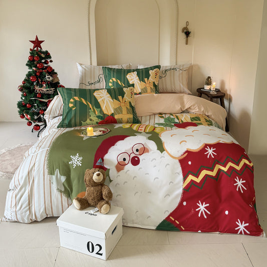 Christmas Style Super Soft Washed Cotton Printed Four-piece Bedding Set