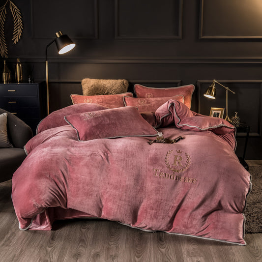 Autumn And Winter Thick Fleece Pure Embroidery Four-piece Quilt Cover Bed Sheet