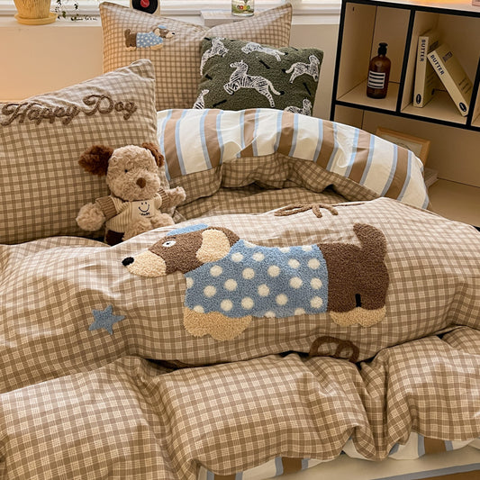 Cotton Embroidery Four-piece Set Bed Sheet Fitted, Pillow Cover & Duvets Cover