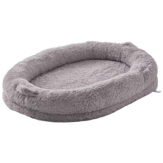 Human Size Dog Bed With Washable PV Velvet Cover, Storage Pocket, Large Dog Bed Pet, Light Grey