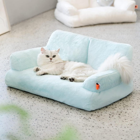 Cat Bed For Indoor Cats - Washable 26x19x13 Inch Pet Couch With Non-Slip Bottom, Fluffy Small Dog Bed For Puppies & Kittens, Blue